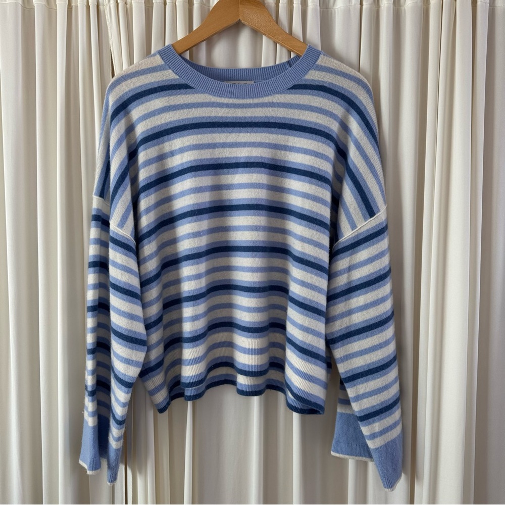 Madewell Blue and Cream 100% Cashmere Boxy Striped Sweater Size XL - Picture 4 of 8